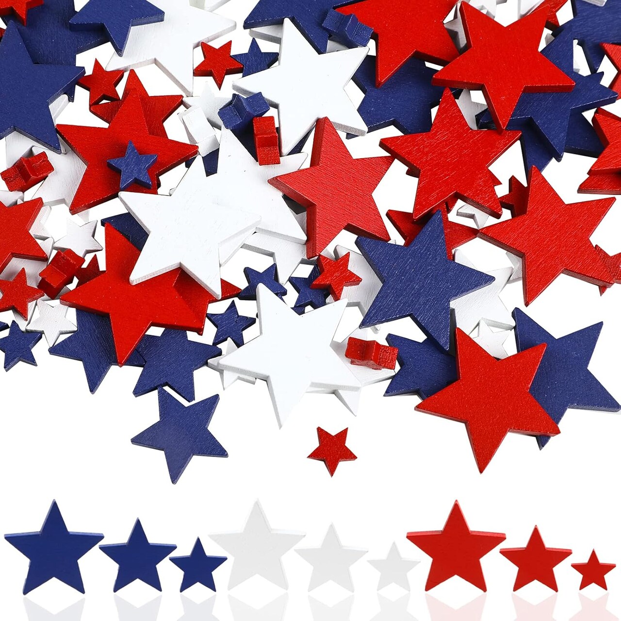 120-Pack Patriotic Wooden Star Ornaments for 4th of July & Memorial Day Crafts
